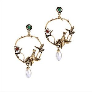 NIP Birds Nesting Ststement Earrings Faux Pearl CZ